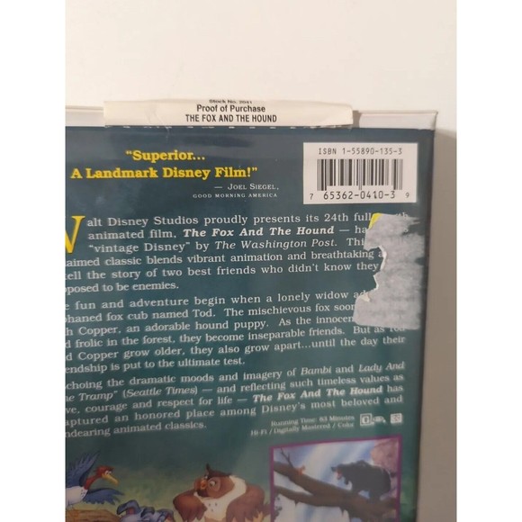 Walt Disney Classic - The Fox and the Hound (VHS, 1994) Black Diamond - Picture 9 of 9